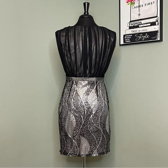 Jax Sheer & Sequin Sheath Dress Black & Silver Size 10 - Picture 5 of 11